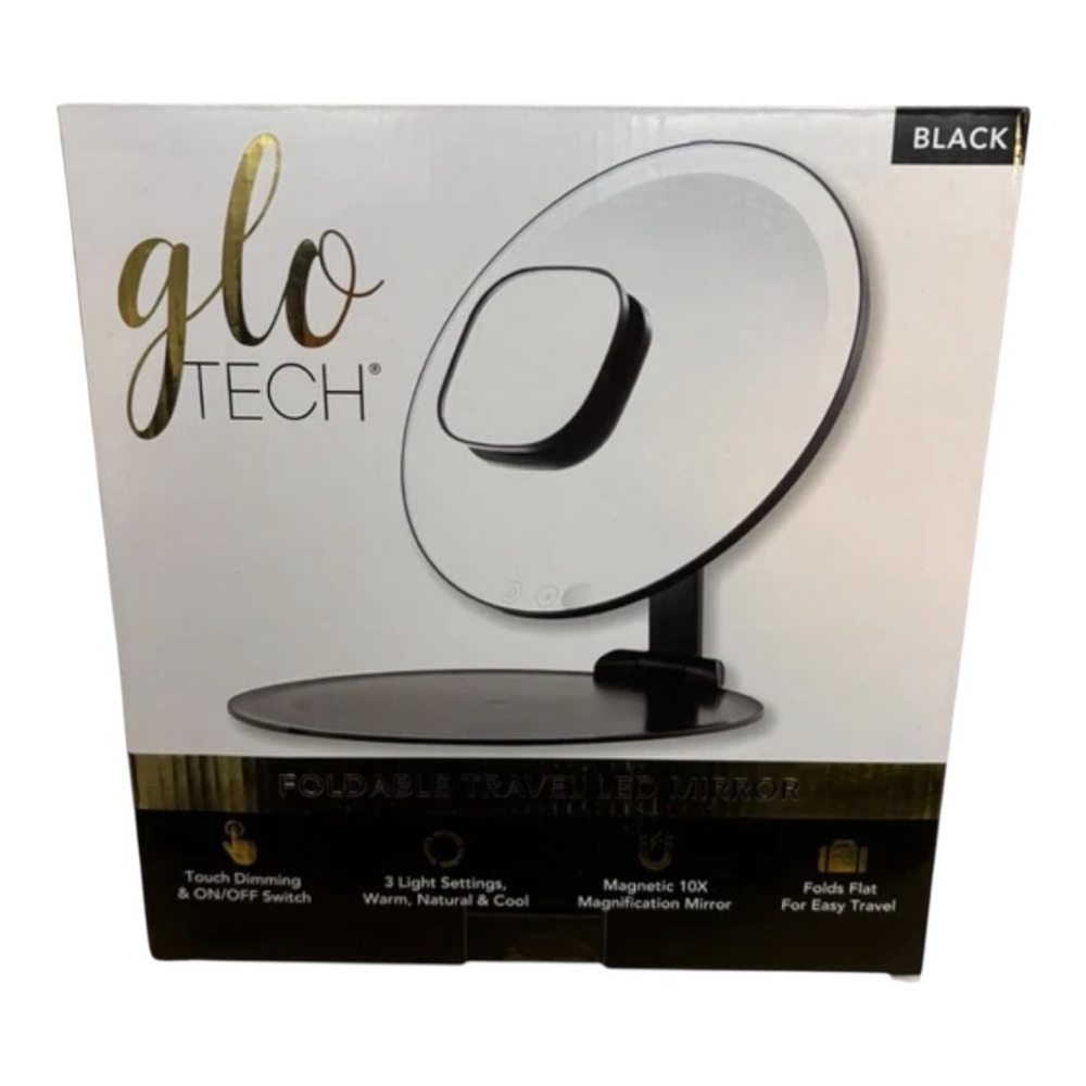 Glo Tech Foldable Travel LED Mirror - Black (2 available)